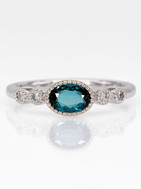 0.56Ct Indicolite Tourmaline Ring with Natural Diamond Accents in Solid 14K Gold